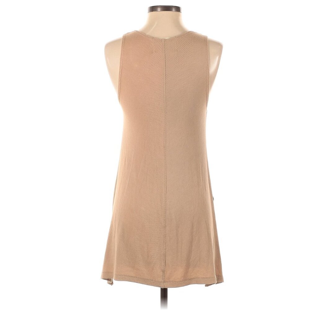 Illia NWT Tan Nude Suede Leather Ribbed Tank Top Tunic Long Sleeveless Tee Sz 4 - Picture 3 of 5